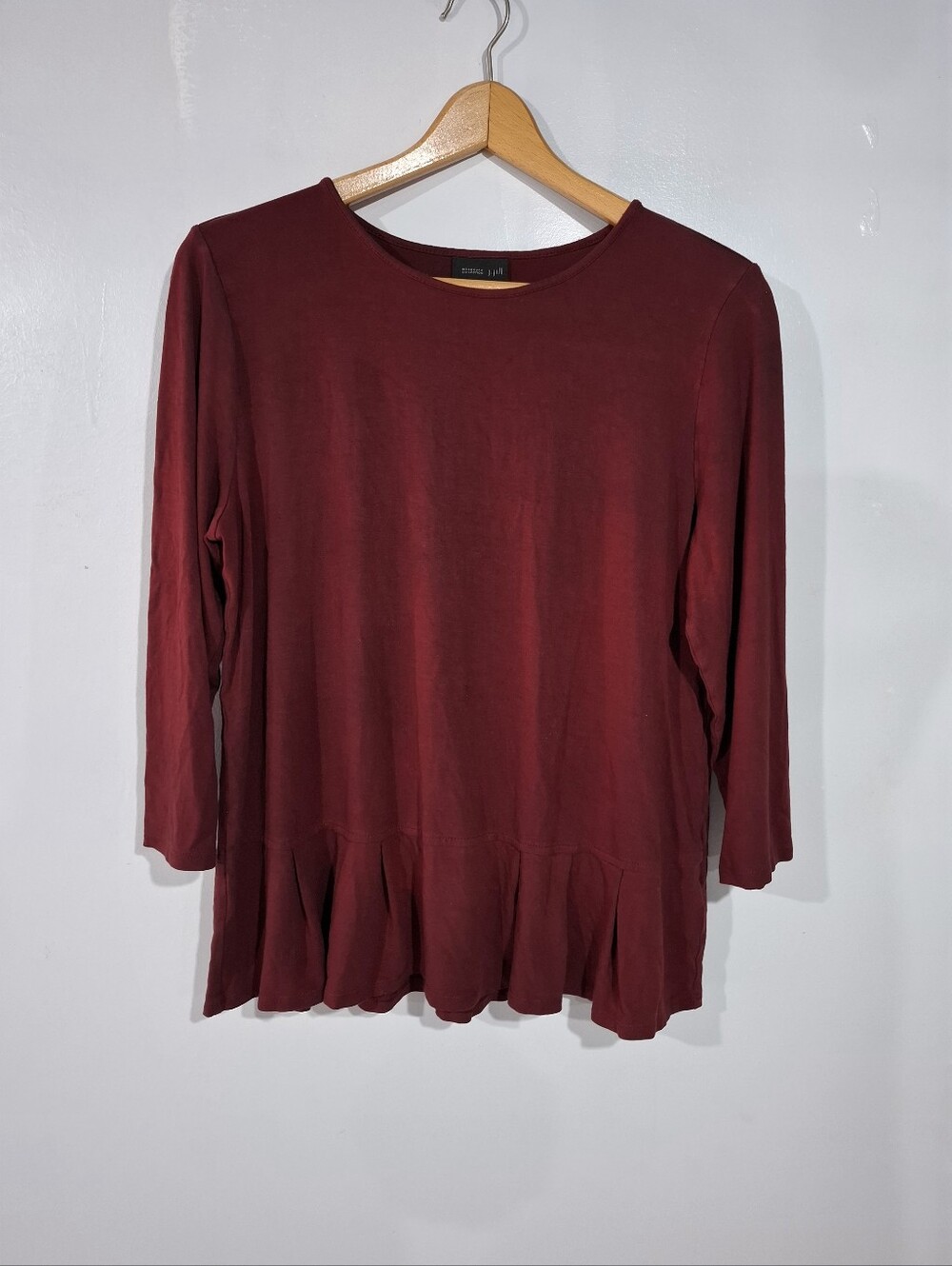 J. Jill Wearever Womens Top Wine Ruffled Hem Tunic Sz M 3/4 Sleeves Soft Casual